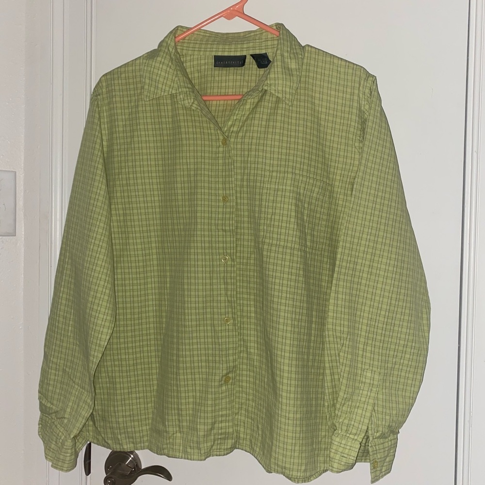 (Relativity) Womens Green Buttoned Down Flannel Blouse